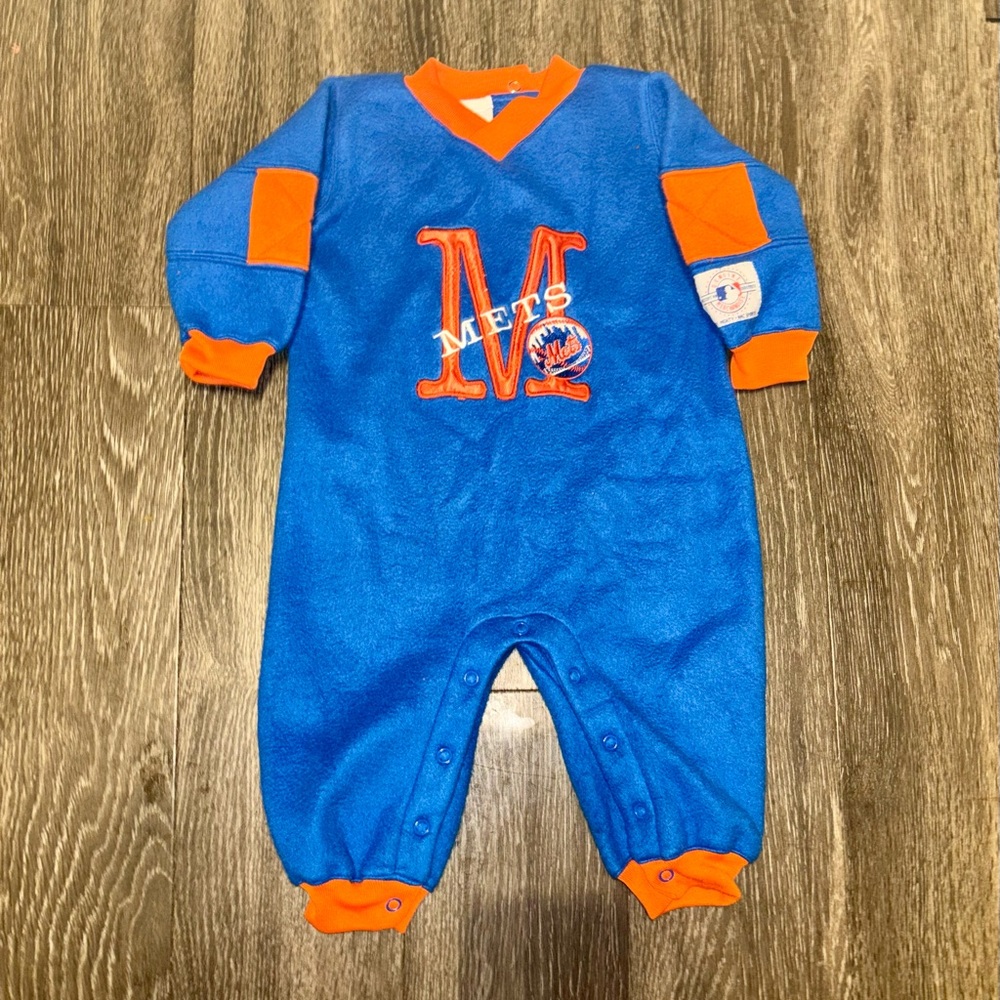 VINTAGE Mighty Mac Sports New York Mets One Piece 12M Blue 90s Genuine merchand.